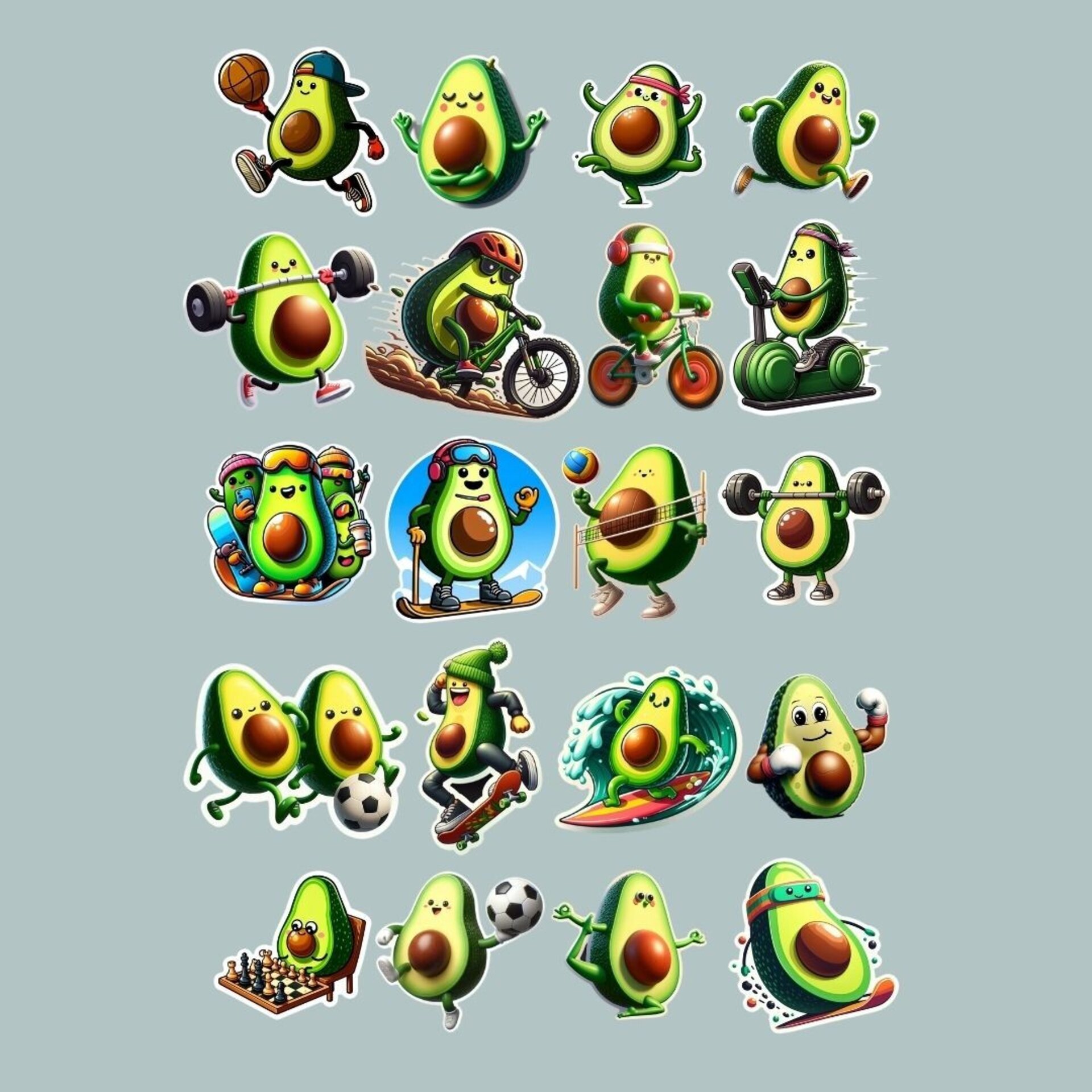 Pack de 20 stickers de motivadores de aguacates deportistas - 3