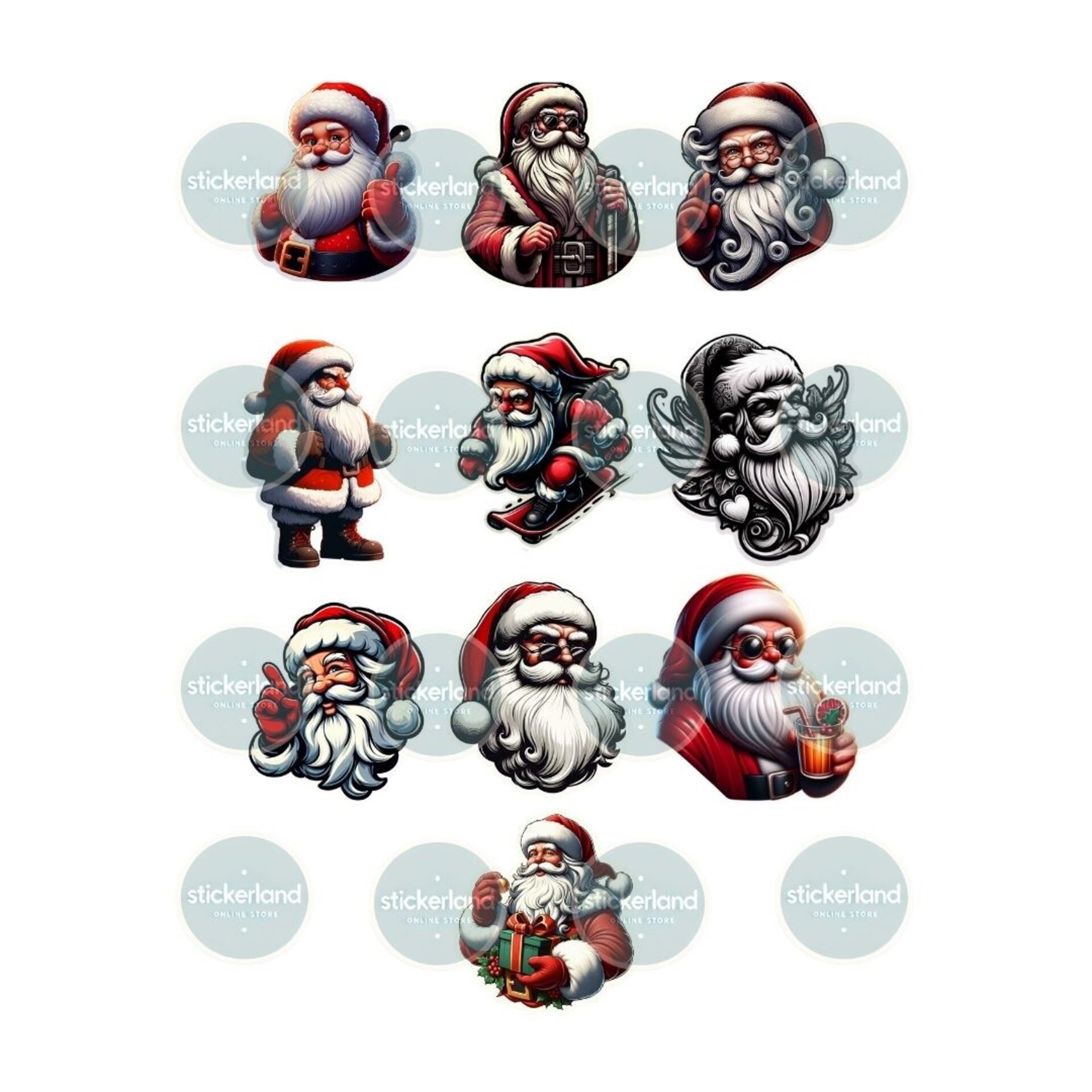 Pack de 10 Stickers Clásicos de Papá Noel - Diseño Vintage y Festivo - 2